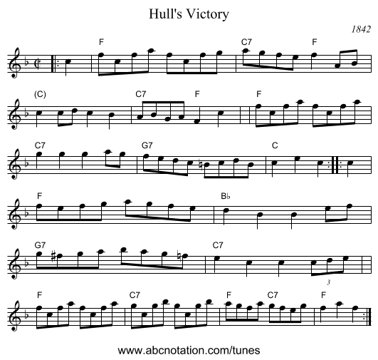 Hull's Victory - staff notation