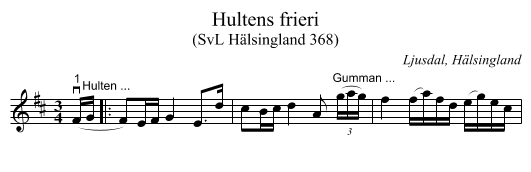 Hultens frieri - staff notation