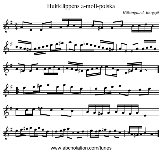 Hultkläppens a-moll-polska - staff notation