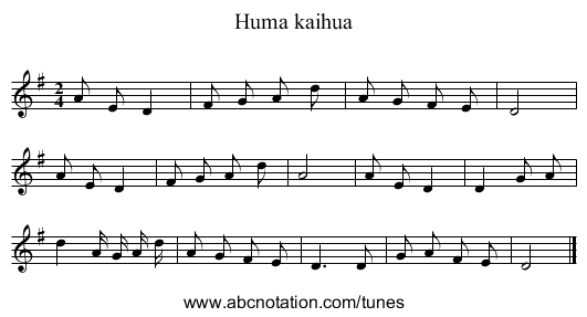 Huma kaihua - staff notation