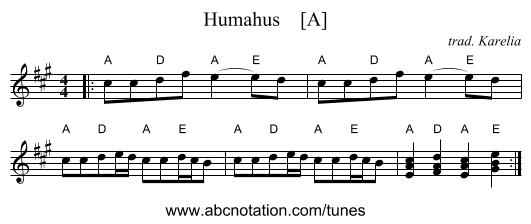 Humahus    [A] - staff notation