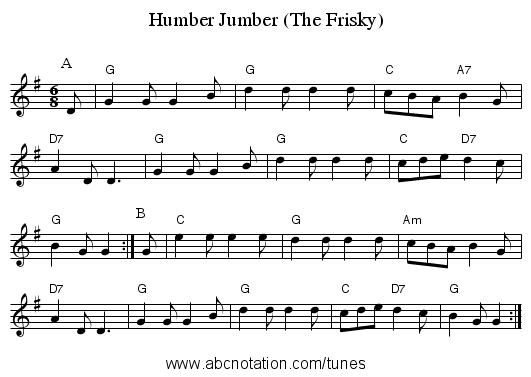Humber Jumber (The Frisky) - staff notation