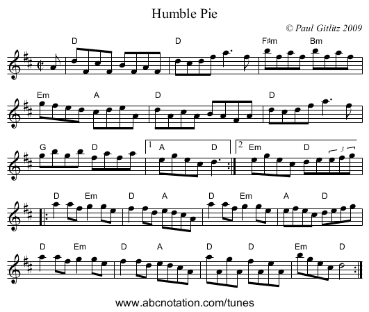 Humble Pie - staff notation