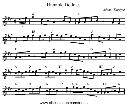 Hummle Doddies - staff notation