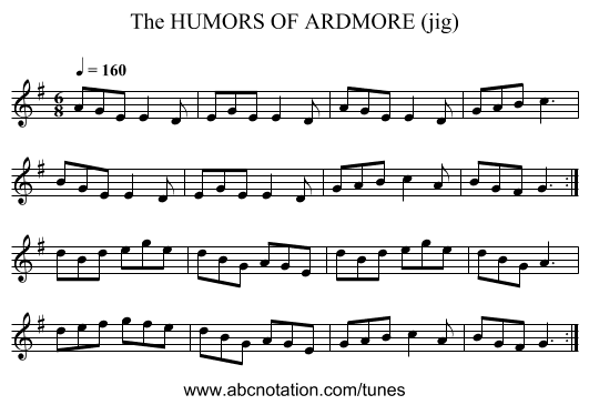 HUMORS OF ARDMORE (jig), The - staff notation