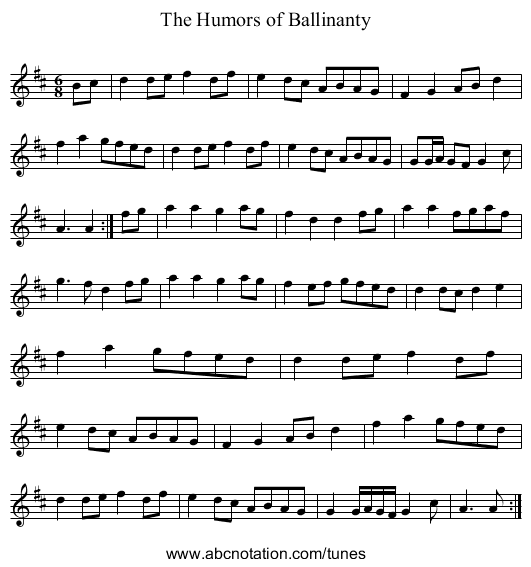 Humors of Ballinanty, The - staff notation