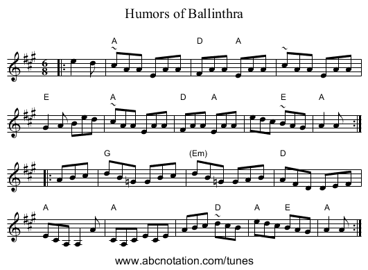 Humors of Ballinthra - staff notation