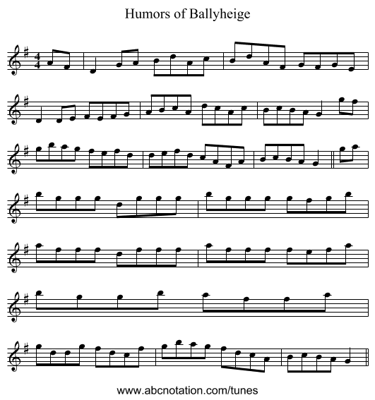 Humors of Ballyheige - staff notation