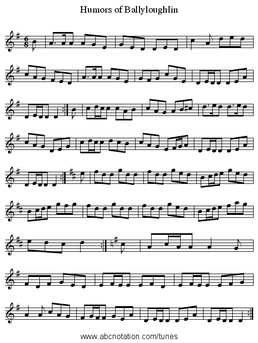 Humors of Ballyloughlin - staff notation
