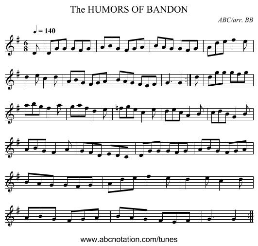 HUMORS OF BANDON, The - staff notation
