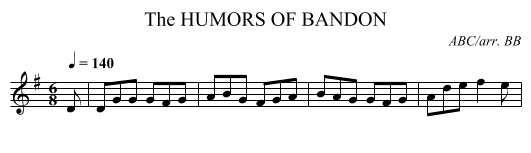 HUMORS OF BANDON, The - staff notation