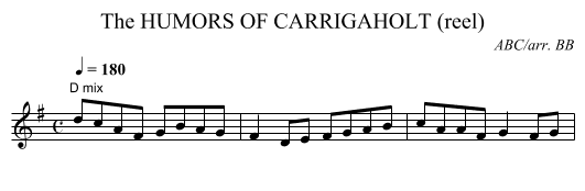 HUMORS OF CARRIGAHOLT (reel), The - staff notation