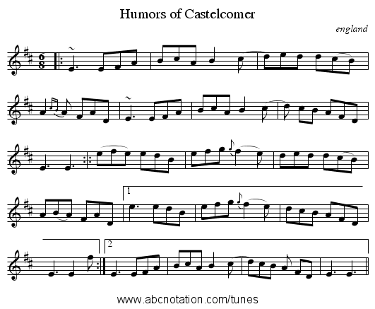 Humors of Castelcomer - staff notation