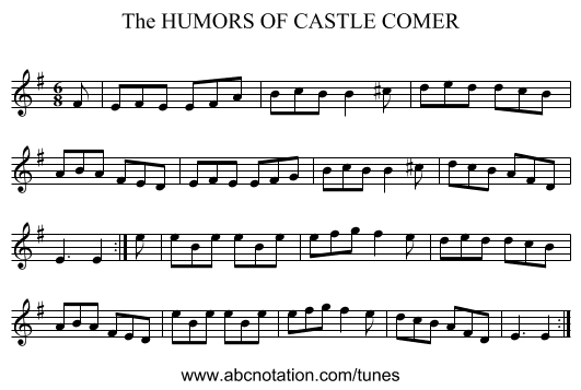 HUMORS OF CASTLE COMER, The - staff notation