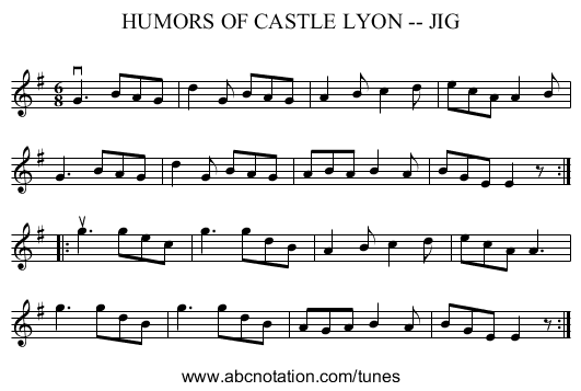 HUMORS OF CASTLE LYON -- JIG - staff notation