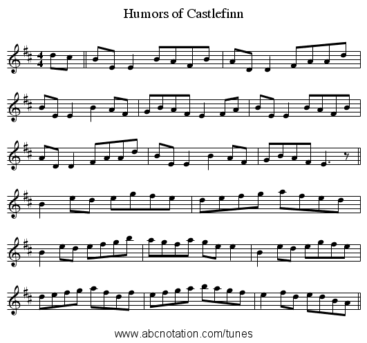 Humors of Castlefinn - staff notation