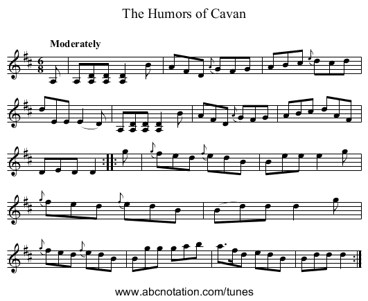 Humors of Cavan, The - staff notation