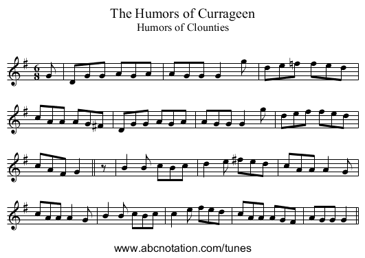Humors of Currageen, The - staff notation
