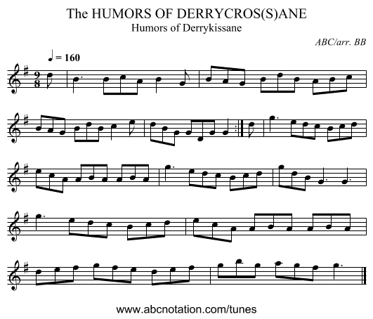 HUMORS OF DERRYCROS(S)ANE, The - staff notation