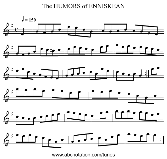 HUMORS of ENNISKEAN, The - staff notation