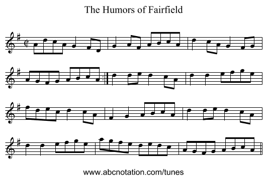 Humors of Fairfield, The - staff notation