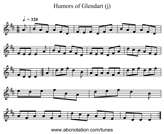Humors of Glendart (j) - staff notation