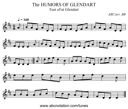 HUMORS OF GLENDART, The - staff notation