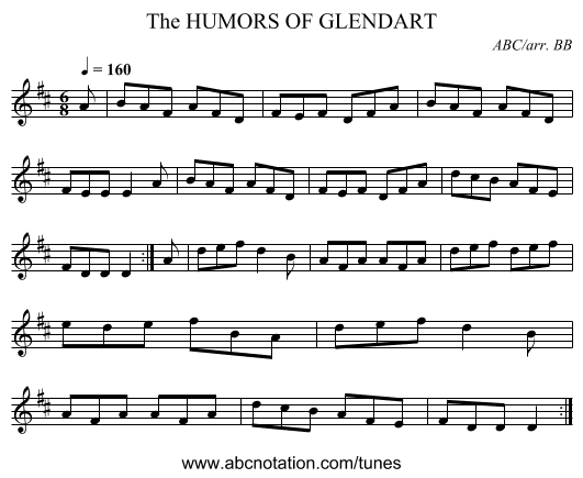 HUMORS OF GLENDART, The - staff notation