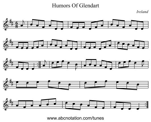 Humors Of Glendart - staff notation