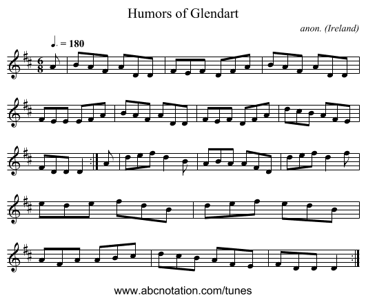 Humors of Glendart - staff notation