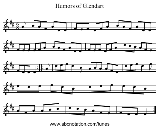 Humors of Glendart - staff notation