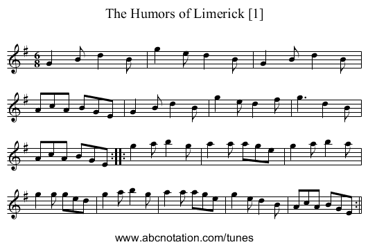 Humors of Limerick [1], The - staff notation