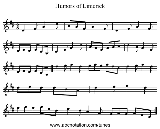 Humors of Limerick - staff notation