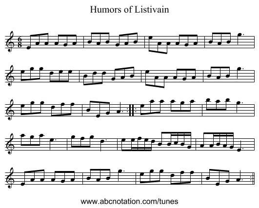 Humors of Listivain - staff notation