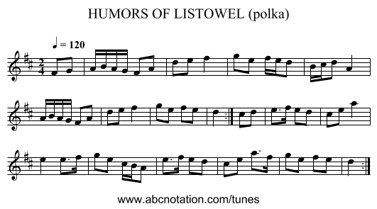 HUMORS OF LISTOWEL (polka) - staff notation