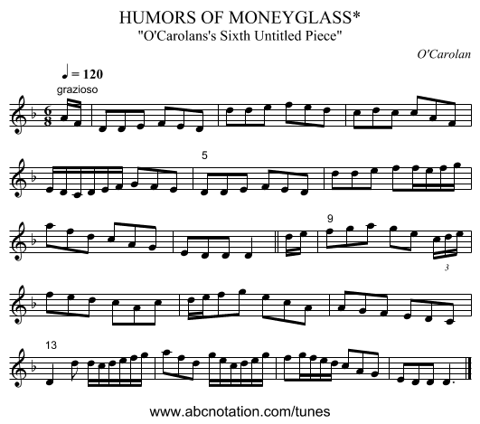 HUMORS OF MONEYGLASS* - staff notation