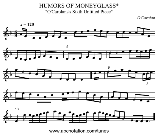 HUMORS OF MONEYGLASS* - staff notation