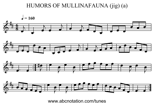 HUMORS OF MULLINAFAUNA (jig) (a) - staff notation