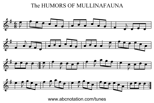HUMORS OF MULLINAFAUNA, The - staff notation