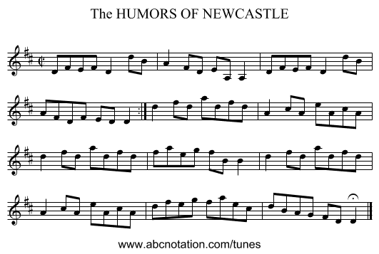 HUMORS OF NEWCASTLE, The - staff notation