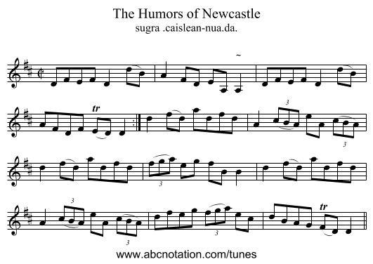Humors of Newcastle, The - staff notation
