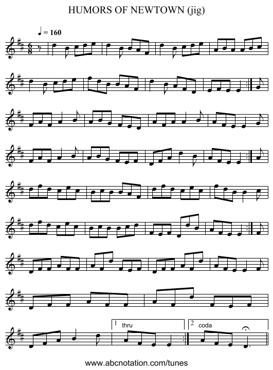 HUMORS OF NEWTOWN (jig) - staff notation