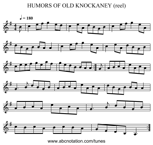 HUMORS OF OLD KNOCKANEY (reel) - staff notation
