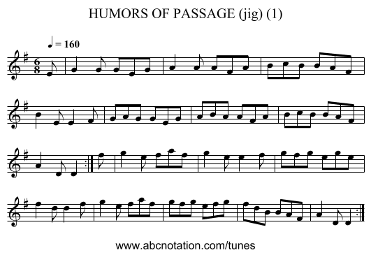 HUMORS OF PASSAGE (jig) (1) - staff notation