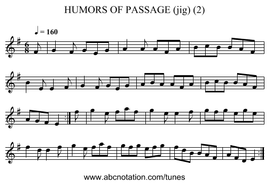 HUMORS OF PASSAGE (jig) (2) - staff notation