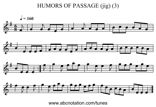 HUMORS OF PASSAGE (jig) (3) - staff notation