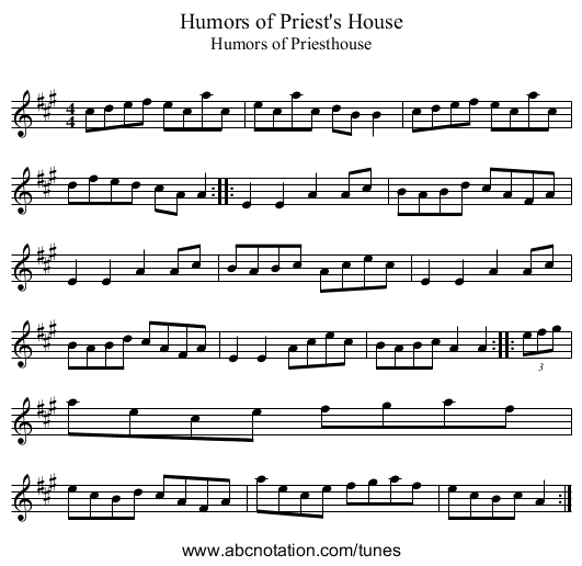 Humors of Priest's House - staff notation