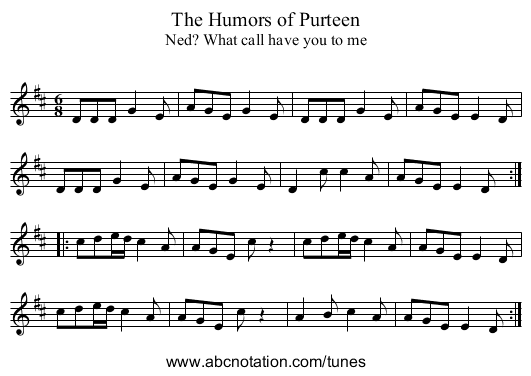 Humors of Purteen, The - staff notation