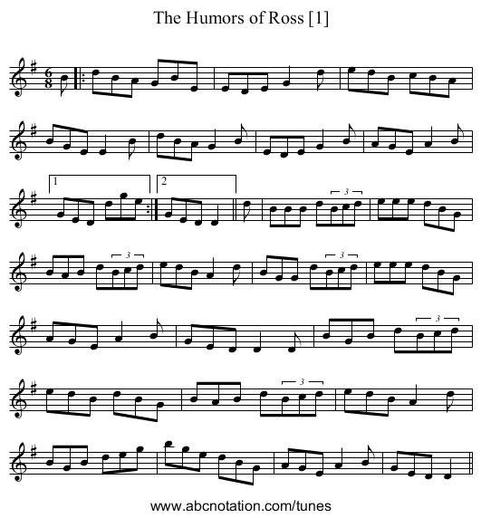 Humors of Ross [1], The - staff notation