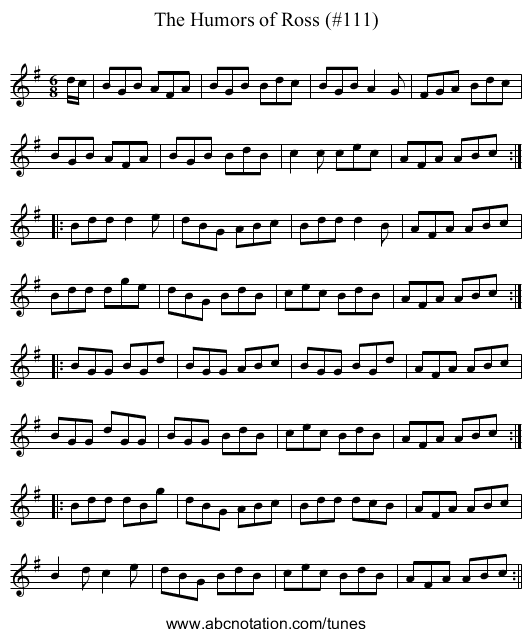Humors of Ross (#111), The - staff notation
